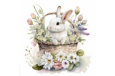 Watercolor Bunny in a Basket 3