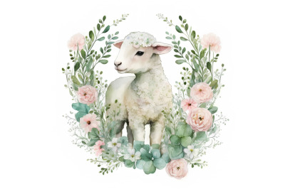 Watercolor Sheep Wreath