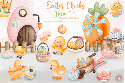 Cute Easter Chick and Egg Farm Cliart Collection