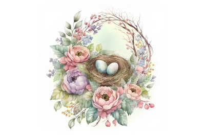 Watercolor Nest Wreath