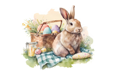 Watercolor Easter Picnic Bunny