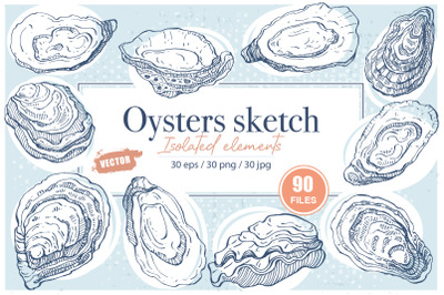 Oysters Sketch Ink Drawing