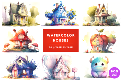 Spring Watercolor Houses