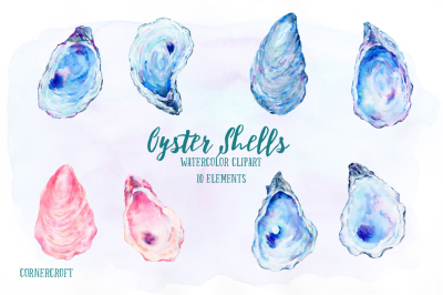 Watercolor Clipart Oyster Shells
