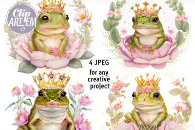 Princess Frog wall art  images 4 JPEG watercolor floral bundle