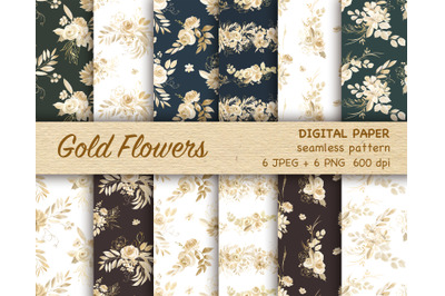 Floral Gold Seamless Pattern, Romantic floral printable paper