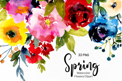 Watercolor Bright Spring Flowers