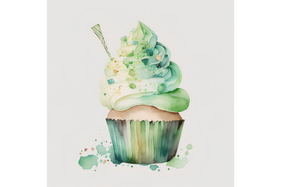Watercolor St. Patricks Green Cupcake