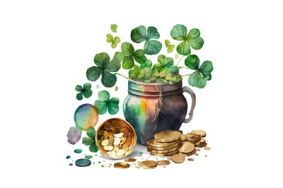 Watercolor St. Patricks Clover Money Pot