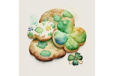 Watercolor St. Patricks Clover Cookies