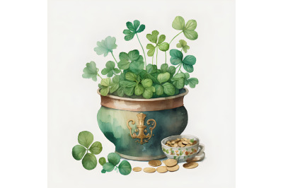 Watercolor St. Patricks Clover Pot 2