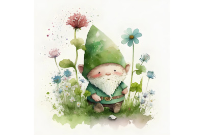 Watercolor St. Patricks Green Gnome