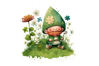 Watercolor St. Patricks Happy Green Gnome