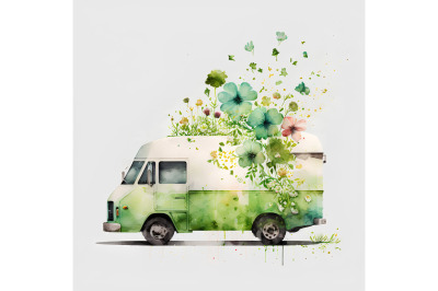 Watercolor St. Patricks Floral Green Van