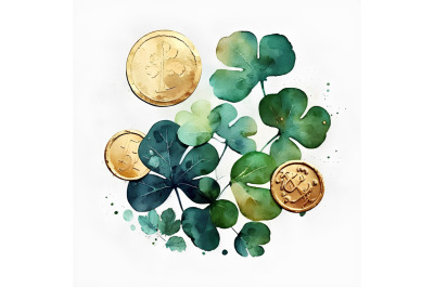 Watercolor St. Patricks Clover Coins