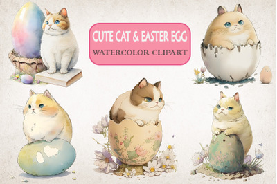 Cute Cat &amp; Easter Egg Clipart Bundle