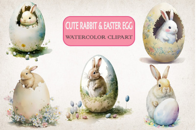 Cute Rabbit &amp; Easter Egg Clipart Bundle