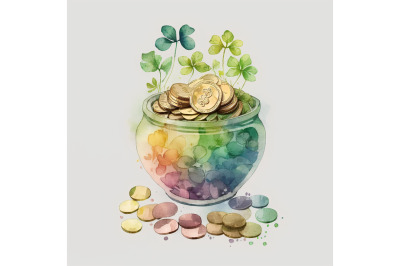 Watercolor St. Patricks Rainbow Money Pot