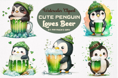 Penguin Loves Beer St Patrick&#039;s Day Clipart Bundle