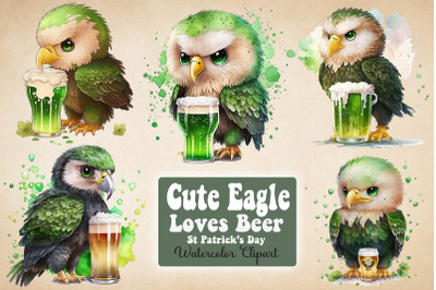 Cute Eagle Loves Beer St Patrick&#039;s Day Clipart Bundle