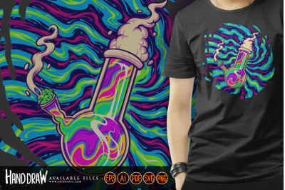 Trippy cannabis smoke glass bong illustrations