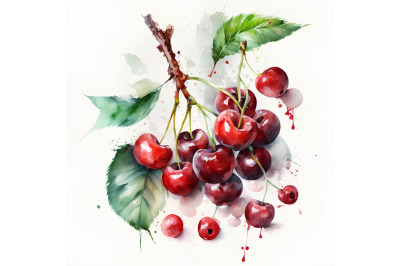 Watercolor Cherry Branch