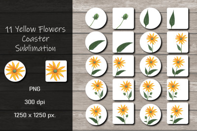Yellow Flowers Coaster Sublimation Design Bundle
