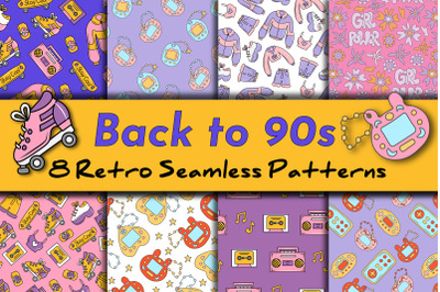 Back to 90s. Retro seamless patterns