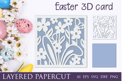 Easter paper cut card&2C; 3d layered easter bunny ears