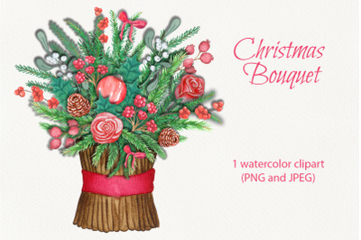 Christmas Bouquet Watercolor Clipart
