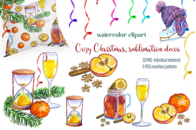 Watercolor Cliparts Set Cozy Christmas Set