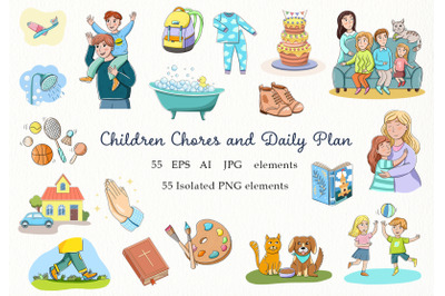 Printable Chore Clip Art for Children. Cartoon Children Chore Chart