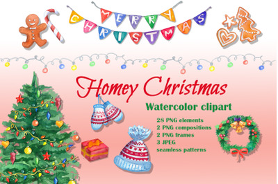 Homey Christmas Watercolor Cliparts Set