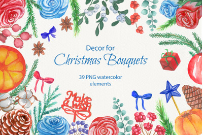 Watercolor Christmas Bouquet&#039;s Decor