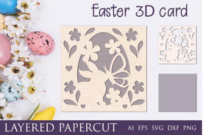 Easter card papercut, 3d layered easter egg svg