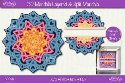 3D Layered Mandala SVG| 3D Layered Split Flower Mandala Shadowbox| Mul