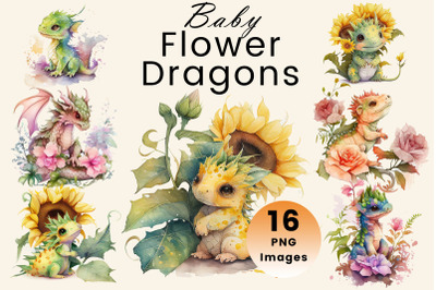 Cute Flower Dragon Babies (16 Graphic Clip Art) Illustration Instant D
