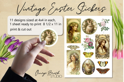 Vintage Easter Stickers Printable Stickers Pack PNG
