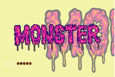 Creepy monster text melted hand lettering word illustrations