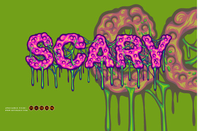 Spooky melting words scary lettering text illustration