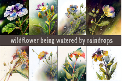 Wildflower Being Watered By Raindrops