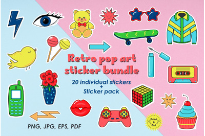 Retro pop art sticker bundle
