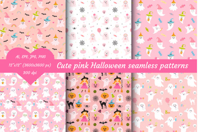 Cute pink Halloween seamless patterns