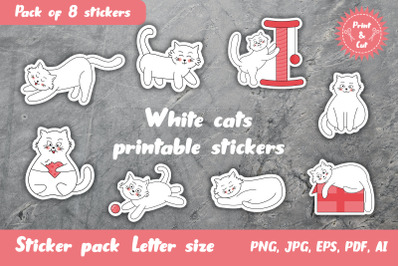 White cats printable stickers