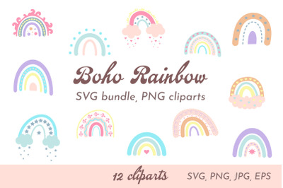 Boho Rainbow SVG bundle, PNG clipart