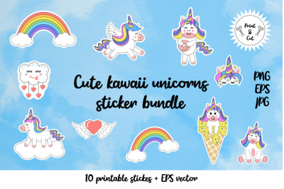 Cute kawaii unicorns sticker bundle