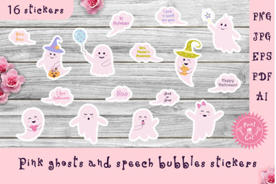 Pink ghosts and speech bubbles stickers