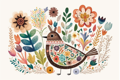 Colorful Bird Spring Folk Art