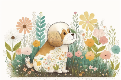 Watercolor Spring Puppy