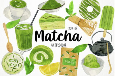 Watercolor Matcha Clipart, Green Tea Clipart, Matcha Tea Clipart